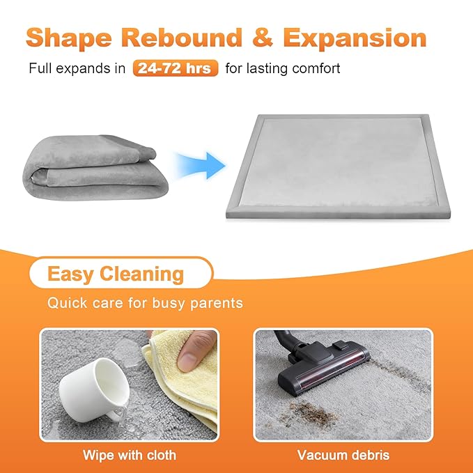 Ultra Soft Baby Play Mat for Floor, 50"x50" Playpen Mat, 1.3" Thick Memory Foam, Non-Slip Tummy Time Mat for Infants, Toddlers, and Kids – Water-Repellent Coral Velvet, Easy Care