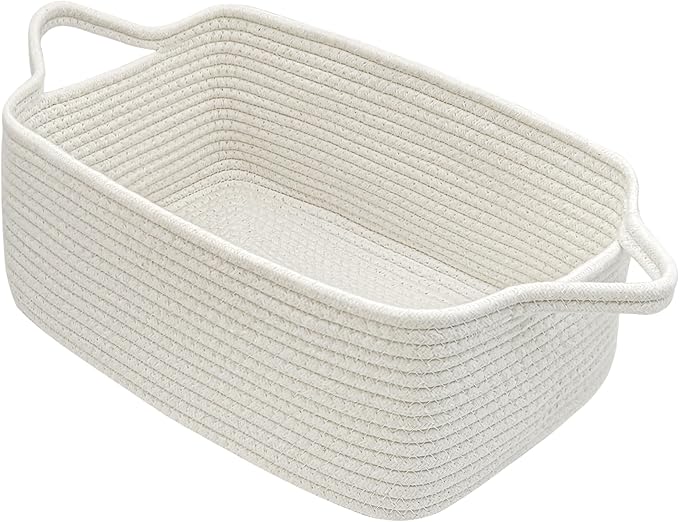 Gift Baskets Empty for Kids, Valentines Day Basket Woven Storage Basket for Gifts Small Rope Basket for Toy Baby Shower Baskets for Diaper Caddy White, 14 x 10 x 6 inches