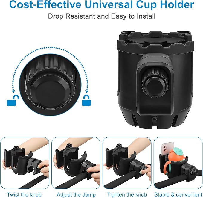 Accmor Stroller Cup Holder with Phone Holder, Universal Cup Holder, 2-in-1 Cup Phone Holder for Stroller, Bike, Walker, Wheelchair