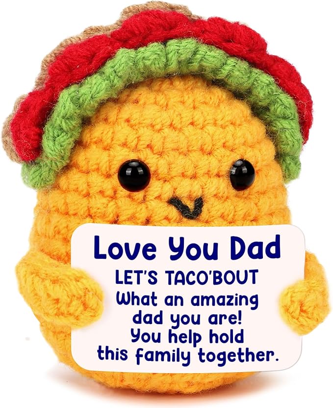 Dad Birthday Gifts from Daughter Son Wife, Best Dad Ever Cool Funny Cute Small Gifts for New Single Step Dads Thank You Daddy Present Valentines Fathers Day Christmas Handmade Crochet Taco Gift
