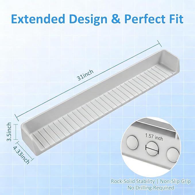 Bathtub Splash Guard for Kids - 31 Inch Silicone Tub Side Shelf with Strong Suction Cups, Toy Tray Holder to Prevent Water Spills, Keep Bathroom Dry (Gray)