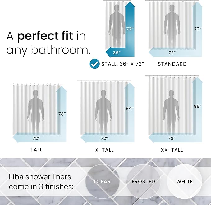 LiBa Bathroom Shower Curtain - Waterproof Plastic Shower Curtain Premium PEVA Non-Toxic with Rust Proof Grommets Clear 8G Heavy Duty Bathroom Accessories 36x72