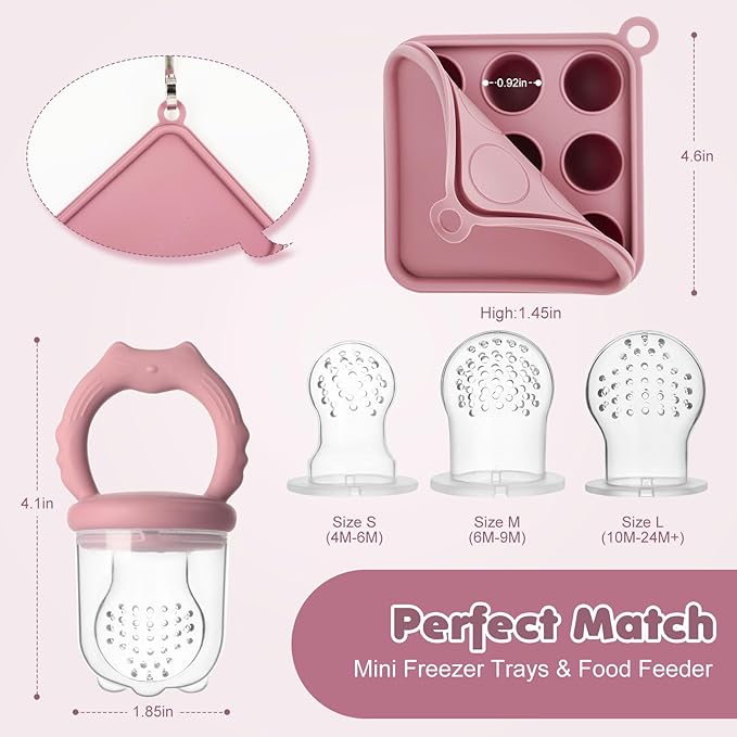 Baby Fruit Food Feeder Breastmilk Popsicle Molds, Silicone Food Freezer Tray for Cooling Teething Relief, Baby Food Feeder for Safe Infant Self Feeding, Includes 3 Extra Food Pacifier