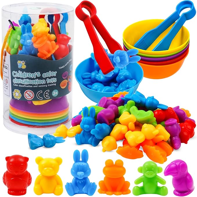 NAODONGLI Counting Color Sorting Toys Animals Matching Games with Rainbow Bowls,Preschool Learning Educational Montessori Sensory Training Easter Basket Stuffers Gifts for 3 4 5 Year Old Toddlers