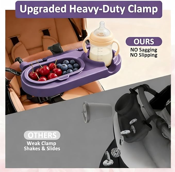 BANGIE 3-in-1 Modular Stroller Snack Tray - Universal Dual-Lock Attachment fits Shopping Carts, Joggers and Bugaboo - Includes 3 Separated Silicone Bowls & Cup Holder - Ideal Gift for Parents