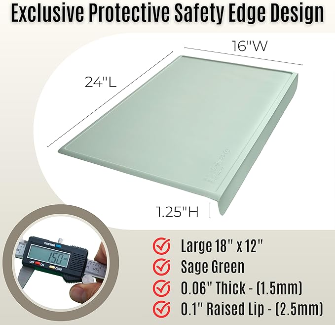 Silicone Craft Mat for Painting, PlayDoh and Art Projects with Angle-Protective Safety Edge – Toddlers & Kids Placemat – Non-Slip & BPA-Free Food Mat – 1.5mm Thick, 24"x16", Sage Green