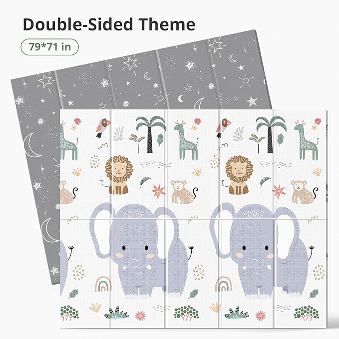 79x71 Extra Large Baby Play Mat for Floor, Foldable Foam Playmat for Babies 0-12 Months & Kids, Non-Toxic Waterproof Baby Mat for Floor, Thick Playpen Mat for Tummy Time Crawling