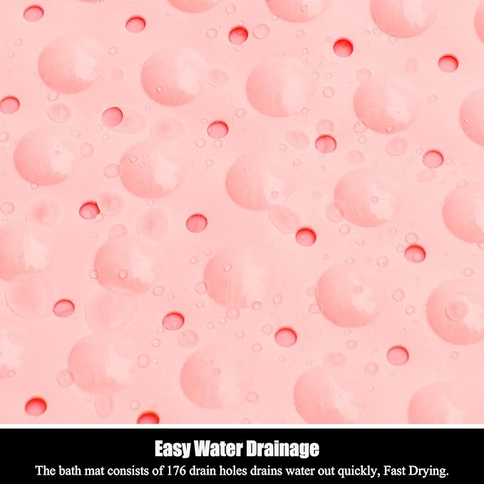 Bathtub and Shower Mats, Extra Long Non-Slip Bath Mat 39 x 16 Inch, Machine Washable Bath Tub Mat with Suction Cups & Drain Holes for Bathroom, Pink