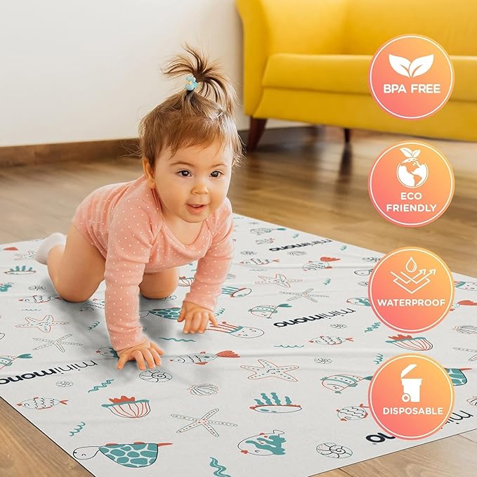 Baby Splat Mat for Under High Chair - 10 Pcs Disposable and Waterproof Splash Mats - 40"x47" Multipurpose Activity Mat for Picnic, Arts and Crafts - Baby Led Weaning Supplies (Sea Animals)