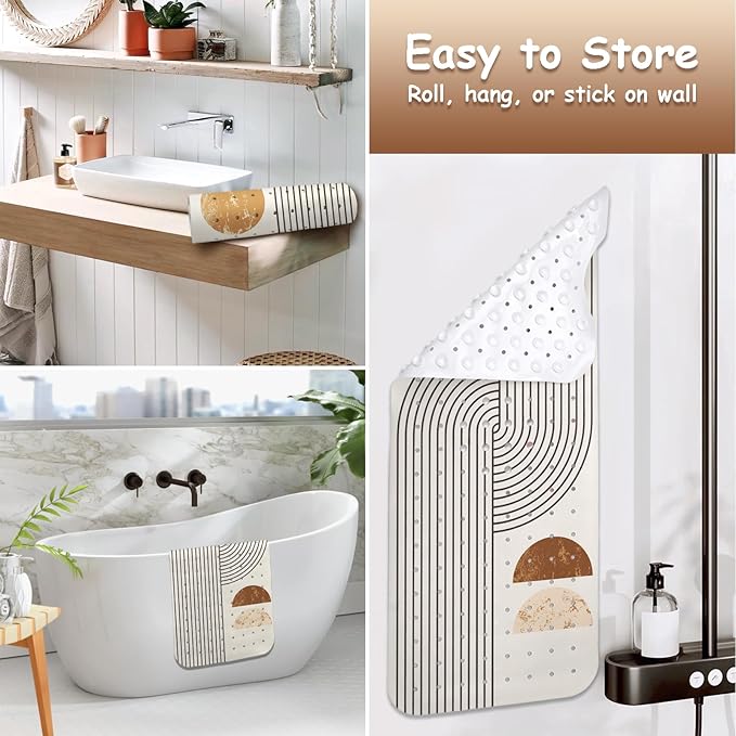 Non Slip Bathtub Mat, Bohemia Bath Mat for Tub, Extra Long Bathtub Mat Shower Mat with Suction Cups and Drain Holes for Elderly Kids Toddler Baby 40 X 16 Inch