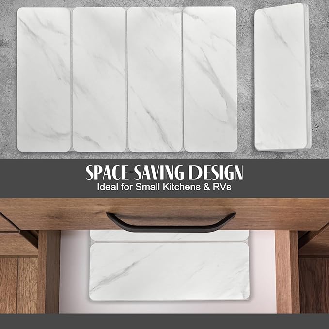 Large Stone Dish Drying Mats for Kitchen Counter, 24"(L)×16"(W) Marble Quick Dry Collapsible Dish Drying Mat, Eco-Friendly Absorbent Diatomaceous Earth Mats for Dishes Cups, Match Any Countertop