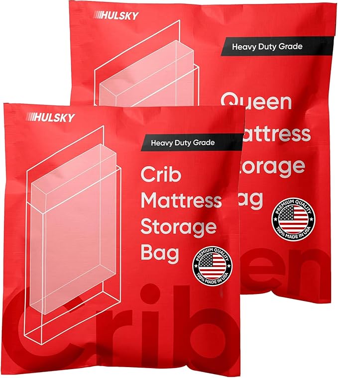 Hulsky Queen and Crib Mattress Storage Bag Bundle - Premium Quality - 4 Mil Heavy Duty Queen Mattress Bag for Moving and Storage - Waterproof, Dust proof, Tear Resistant - BPA and Phthalate free