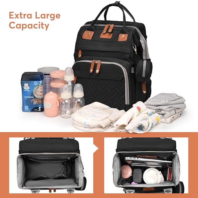 JKJRJJ Diaper Bag Backpack with Changing Station, Large Diaper Bag For Boys And Girls, Multifunctional Waterproof Travel Diaper Backpack, Baby Bag with USB Charging Port for Moms Dads,black