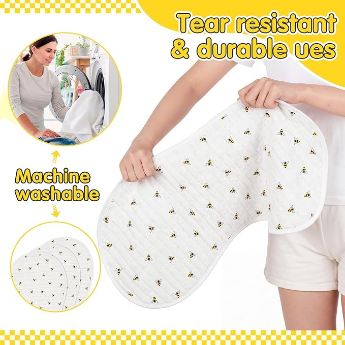 Hahafelt 3 Pcs Changing Pad Liners Fits in Peanut Shaped Changing Pad Waterproof Diaper Mats Organic Cotton Mats are Warm on Baby's Back, Washable Reusable (Bee,Cream Color)