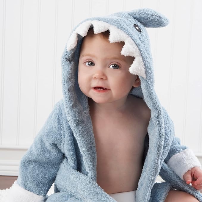 Baby Aspen Baby Shark Hooded Towel/Newborn Spa Bath Robe, Baby Beach Towel | Baby Bath Towel