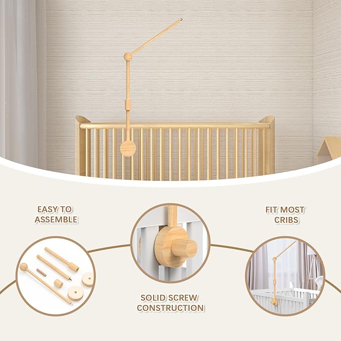 FEISIKE Baby Crib Mobile Arm, Mobile Arm for Crib Baby Mobile Hanger for Crib Nursery Decor Girls Boys Baby Crib Mobile Holder Arm Hanging Wooden Decoration Attachment Newborn 34 inch