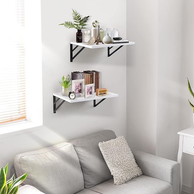 2 Pc Deep Floating Shelves ; 12 Inch Deep Wall Mounted Hanging Shelves for Living Room, Kitchen, Office, Bathroom and Bedroom Decor; Storage and Display Shelf Set (White)