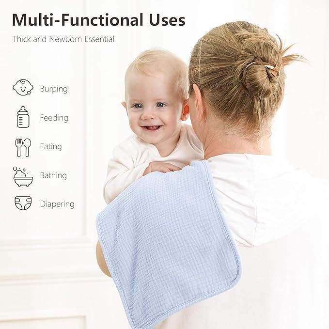 Susurration Muslin Burp Cloths, Soft Baby Burping Cloths for Unisex Boys and Girls, Newborn Essentials Large Extra Absorbent Washcloths, 20x10in, 6 Pack