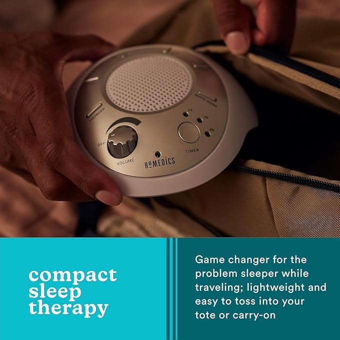 Homedics SoundSleep White Noise Sound Machine, Silver, Small Travel Size with 6 Relaxing Nature Sounds, Portable Therapy for Home, Office, Nursery, Auto-Off Timer