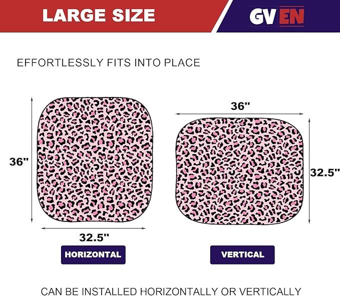 GVEN Windshield Sun Shade Car Sunshade Truck Accessories Large-Size Front Window Shades Windshield Cover Visor for Full-Size MPVs, Vans, Trucks, SUVs, Tesla (Pink Leopard, L)