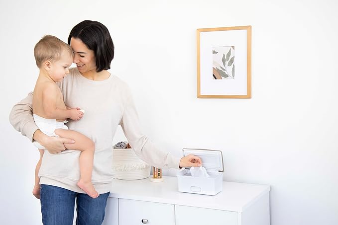 Ubbi Baby Wipes Dispenser with Weighted Plate and Secure Seal, Nursery and Baby Registry Essential to Keep Wipes Fresh, Taupe
