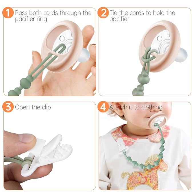 4 Pack Pacifier Clip Compatible with Tommee Tippee, One Piece Silicone Pacifier Holder Clips, Rust-Free Soft Silicone, Flexible Clip with Stylish Round Design, Ideal for Pacifiers and Teethers