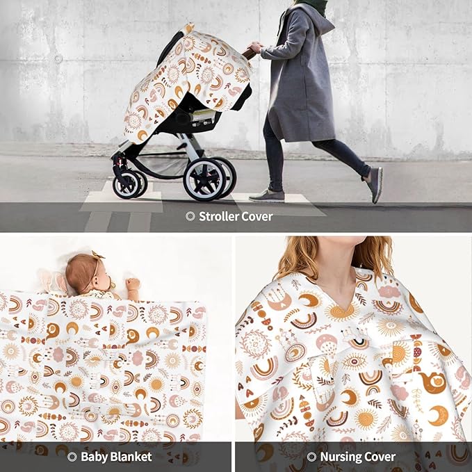 Boho Baby Car Seat Canopy Cover, Nursing Cover for Newborn, Boho Baby Stuff Stroller Cover for All Seasons