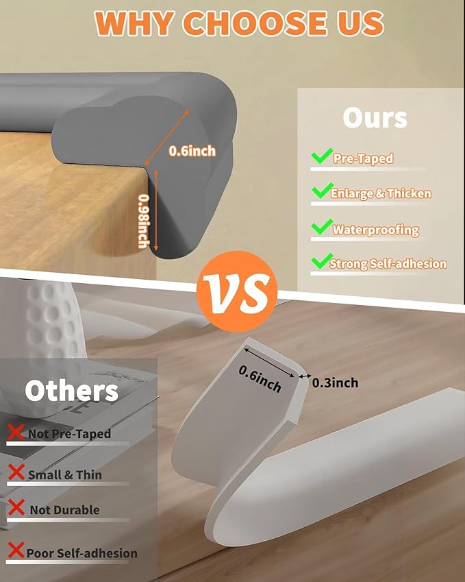 QYV Edge Corner Protector Baby Proofing, 6.56FT 0.6'' Thicken L-Shape Furniture Fireplace Safety Bumper Guard with 6 Corners, Pre-Taped, Soft NBR Rubber Foam, Table Edge Protector for Baby (Grey)