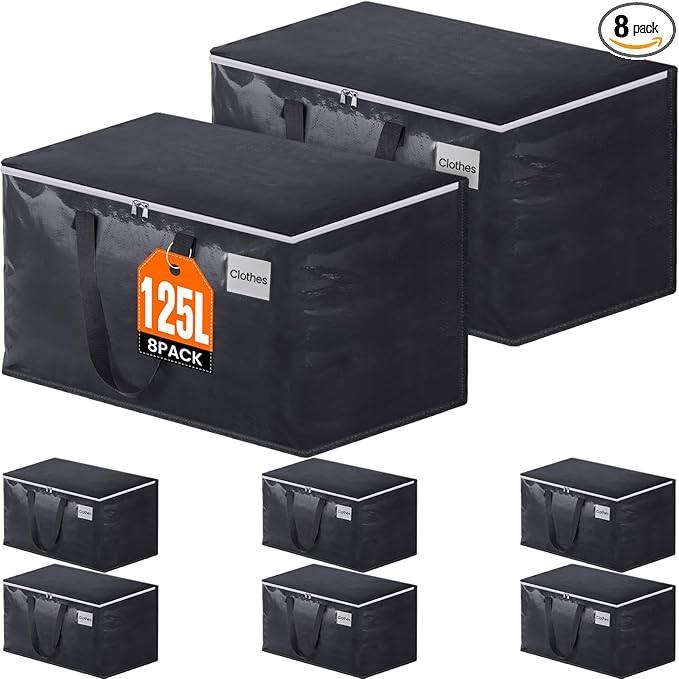 Moving Bags Heavy Duty with Strong Zippers and Handles Collapsible Moving Supplies, Storage Totes for Packing & Moving Storing 125L 8Pack