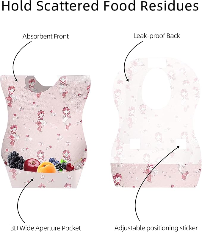 Baby Disposable Bibs Travel Feeding Bib 25pcs - Leakproof Liner, Food Catcher Pocket for 6-18 Months Babies Toddlers