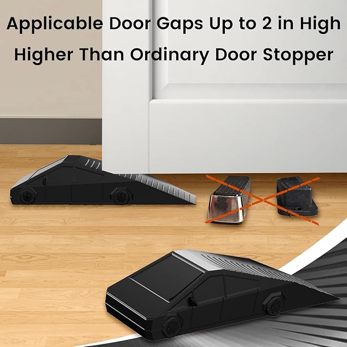 2Pc Funny Tesla Cybertruck Door Stoppers for Bottom of Door, Anti-Slip Rubber Heavy Duty Door Stop Wedge, Large Doorstop 2 inches High Gate Holder Suits Any Floor＆ As a Gifts