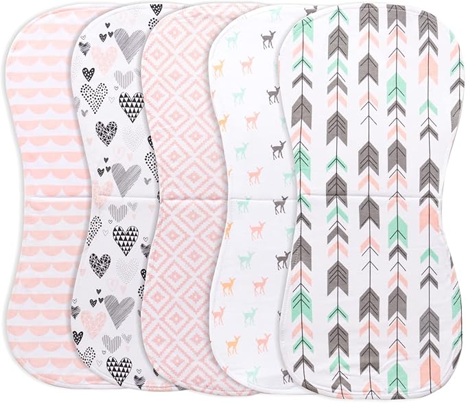 Little Tots Burp Cloths 100% Cotton Baby Burp Set, Absorbent & Soft Burping Cloth Newborn Towel for Newborns & Babies Boys & Girls Unisex 5 Pack (Full of Love)