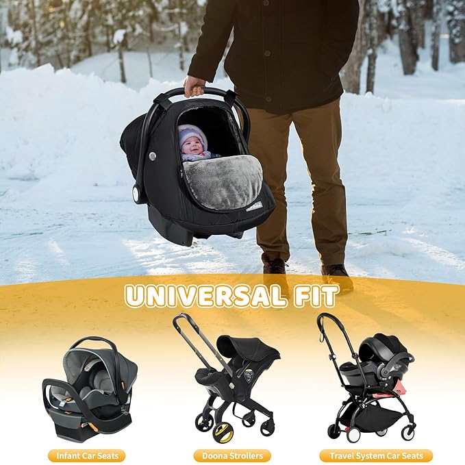 Orzbow Car Seat Cover Baby - Waterproof Carseat Cover for Doona Car Seat and Stroller, Breathable Winter Infant Carseat Canopy with Zipper Access, Rain and Wind Proof, Winter Baby Essentials, Black