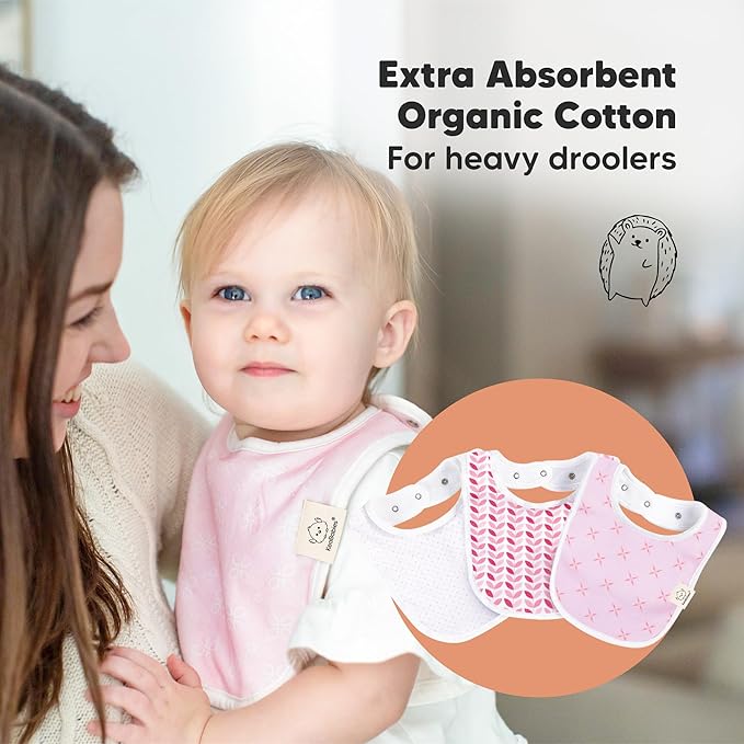 8-Pack Organic Baby Bibs for Boys, Girls - Soft Cotton Drooling and Teething Bibs for Baby Girl & Boy, Extra Absorbent, Easy to Clean & Put On for Toddler, Newborn, Infant 0-24 Months (Blush)