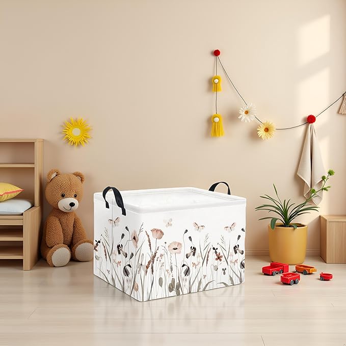 TIBAOLOVER Rectangular Kids Storage Bin Gift Basket Baby Organizer Shelf Book Basket Room Decor(Flower Butterfly)