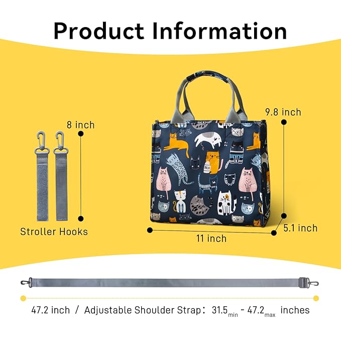 PHEBEN Small Diaper Bag Tote Waterproof Travel Mini Diaper Bag Multi-Function Baby Handbag Crossbody Purse(Cat Paradise)