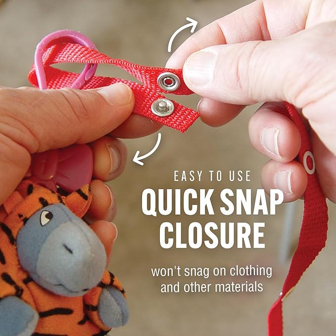 Baby Buddy Secure-A-Toy, Safety Strap Secures Toys, Teether, or Pacifiers to Strollers, Highchairs, Car Seats, Adjustable Length to Keep Toys Sanitary Clean, Registry Must Haves, Red-Orange. 2 Count