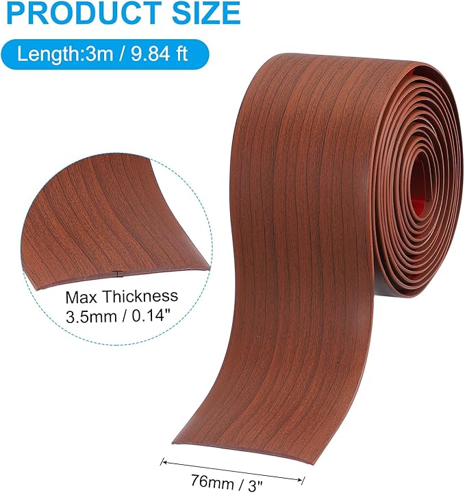PATIKIL Self Adhesive Floor Transition Strip 10 ft x 3" Vinyl Flat Divider Flooring for Joining Floor Gaps Carpet Transition Floor Tiles, Walnut