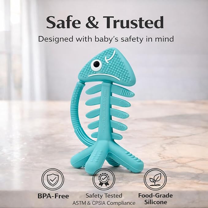 3 in 1 Infant Toys, Baby Teething Toys 3–6 6–12 Months, Teethers for Babies 0–3–6–12 Months for Teething Relief, Baby Gift, Baby Teether Toys, Silicone Sensory Toys,USA Patent Pending, Fish Turquoise