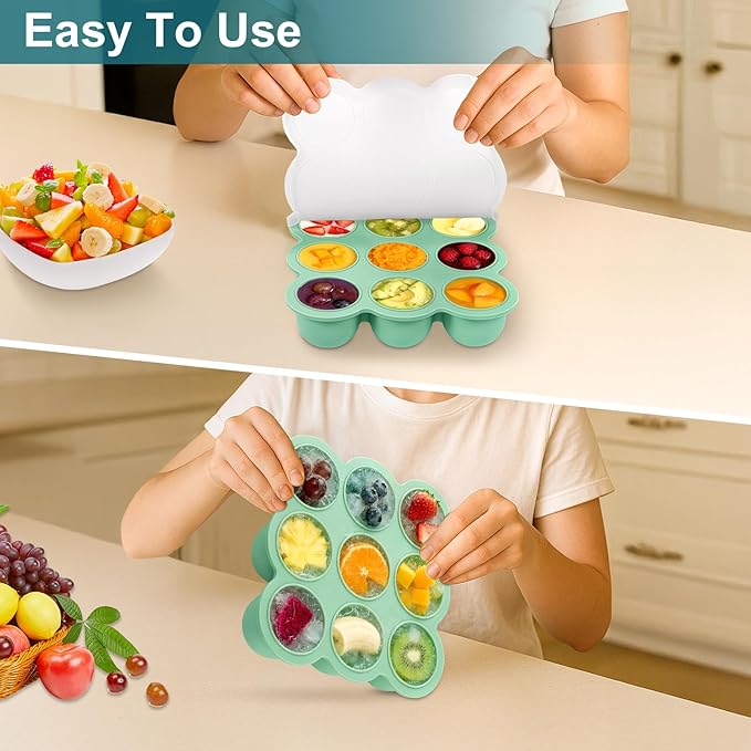 2 Pack Baby Food Freezer Tray with Lids, Silicone Food Storage Container for Homemade Purees