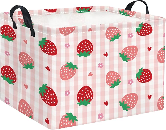 TIBAOLOVER Rectangular Kids Storage Basket Boys for Home Kitchen Girls Cute Storage Bin Organizer Shelf Book Room Decor(Stawberry)