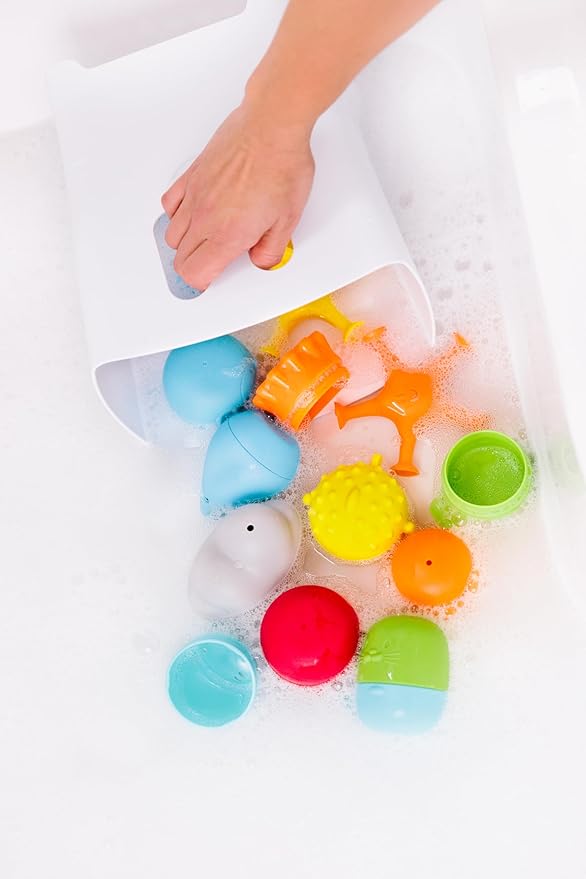 Ubbi Baby Bath Time Essential Gift Set, Stand Up Draining Bath Toy Bin, Dishwasher Safe, White