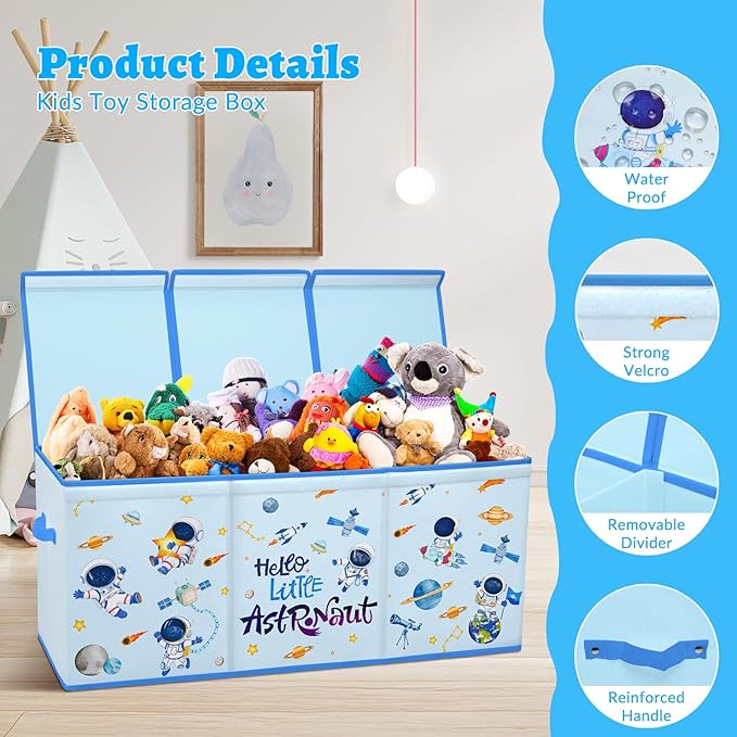 decalsweet Kids Toy Box Storage Chest Collapsible Storage Bin with Lids Handles for Boys Girls Toddler, Large Kids Toy Organizer Box for Kidsroom Bedroom Playroom Nursery,37.7"x12.5"x15.7"