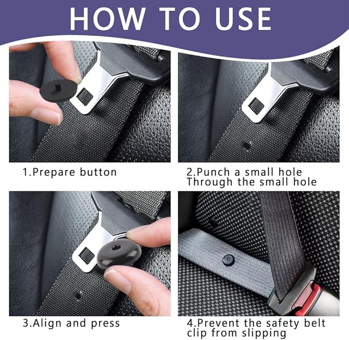 10 Sets Universal Fit Seatbelt Stopper Kit, Snap-on Seat Belt Button Stop, Car Accessories Plastic No Welding Required Seat Belt Buckle Button Prevent Seatbelt Clip from Sliding Down (Black)