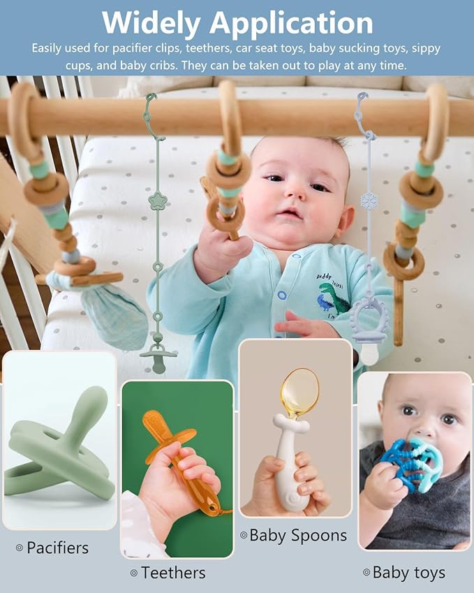 6 Pack Silicone Baby Toy Straps with 2 pcs Suction Cup Bases, Silicone Pacifier Holder, Toy Strap,Adjustable Toy Holder for Stroller Accessories, Car Seat, Highchair,Crib (A)