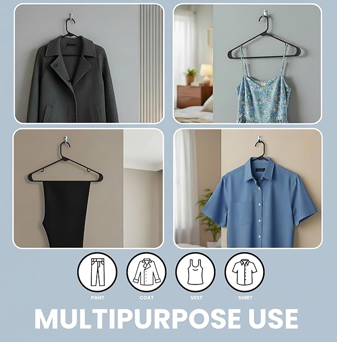 Utopia Home Plastic Hangers 20 Pack - Space Saving Clothes Hanger - Durable & Strong Closet Organizers and Storage with Built-in Strap Hooks - Essential for Shirts, Pants, Skirts & Coats (Black)