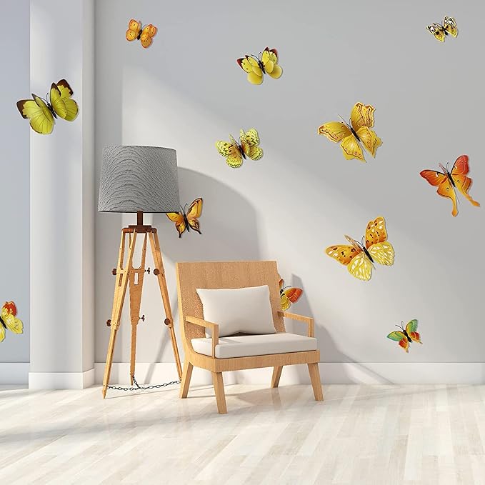 OPSEAM Butterfly Wall Decor 72 PCS, 3D Butterflies Stickers for Party Decorations with Magnets (Gold, 72)