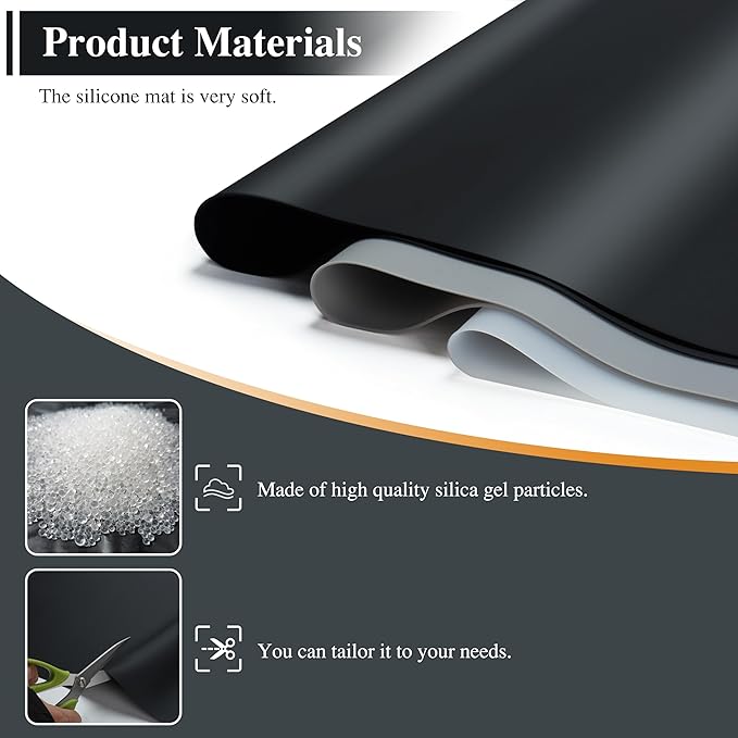 3Pcs Black Silicone Mats, 15.7"x 11.8" - Kitchen Counter, Baking, Jewelry, Painting