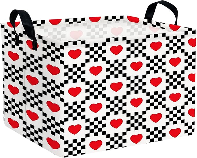 ASKETAM Valentine's Day Basket for Gifts Empty Cute Heart Large Gift Basket Decorative Storage Bin for Kid and Baby Room Décor (Black and White Checkered Heart)