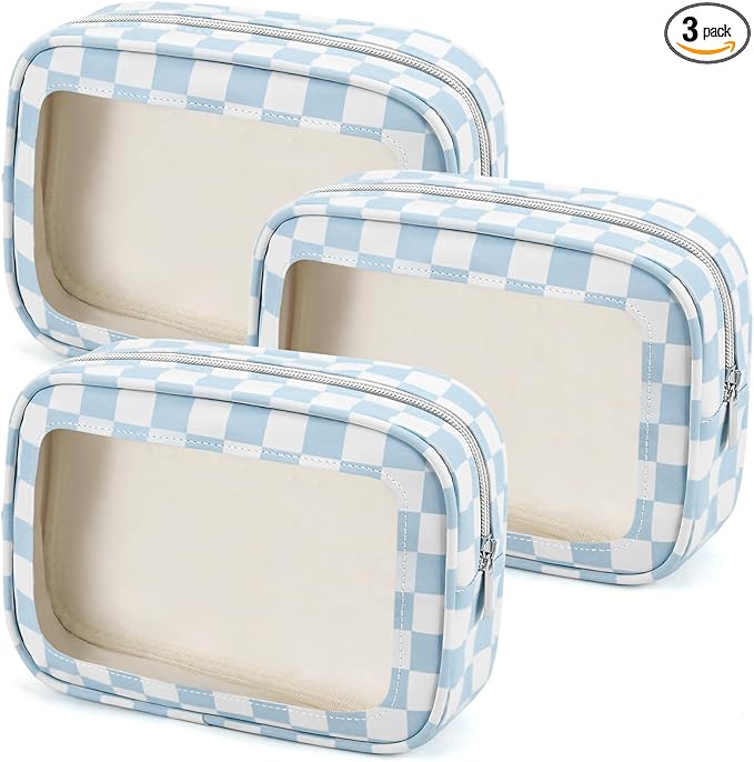 3PCS Clear Toiletry Bag,TSA Approved Travel Makeup Pouch with Zipper for Cosmetics and Toiletries，Diaper Bag Organizer Pouch Set,Women's Purse Organizer and Clear Car Bag